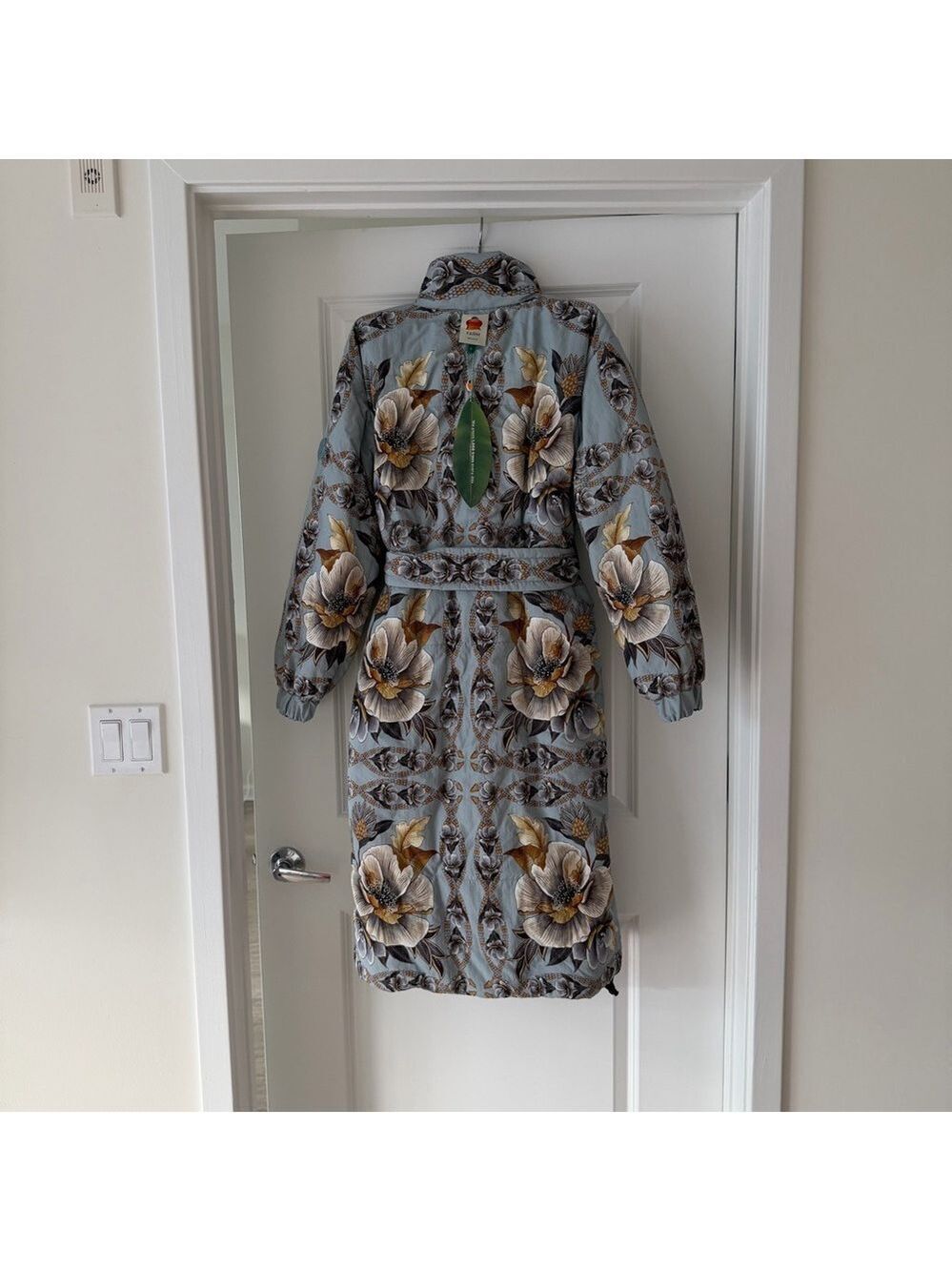Farm Rio Black Flowerful Snake Garden Reversible Maxi Puffer Jacket - Picture 8 of 10